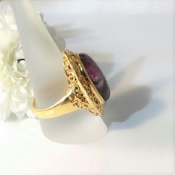 Ruby Zoisite Ring 14k YG over Silver 23.6 Carats Size 9 - Picture 3 of 4